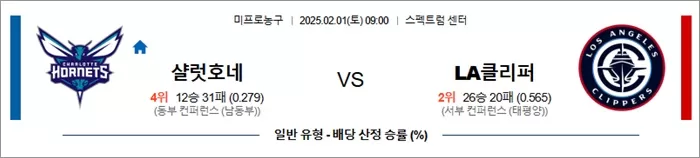 2월 01일 NBA 샬럿호네 vs LA클리퍼