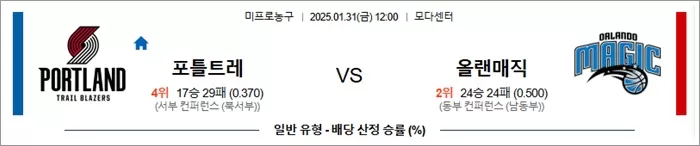 1월 31일 NBA 포틀트레 vs 올랜매직