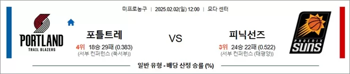 2월 02일 NBA 포틀트레 vs 피닉선즈