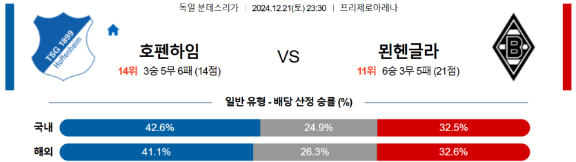 12월 21일 23:30 분데스리가 호펜하임 묀헨글라트바흐