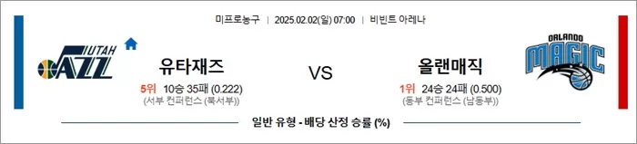 2월 02일 NBA 유타재즈 vs 올랜매직