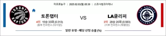 2월 03일 NBA 토론랩터 vs LA클리퍼